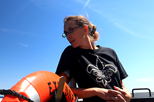 MSU's NGI Scientist Megan Cromwell on the deck of the Okeanos Explorer